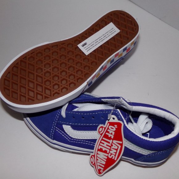 NEW KIDS SIZE 13 VANS CHECKER BOARD RAINBOW BLUE SUEDE LIKE WITH WHITE SO COOL! - Picture 10 of 10